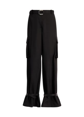 Black tapered-leg trousers