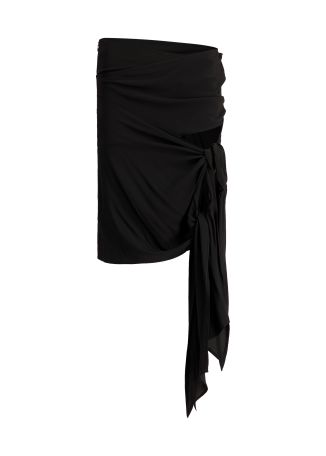 Black cut-out silk-blend midi skirt