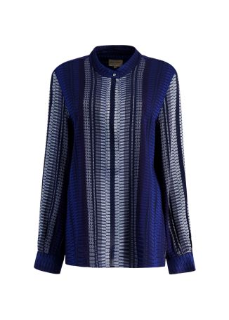 Hera navy textured silk-blend blouse