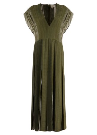 Selene green textured silk-blend midi dress