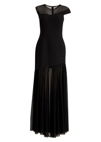 Paula black pleated chiffon maxi dress