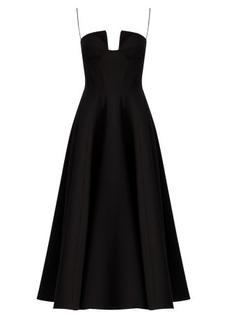 Black gathered midi dress