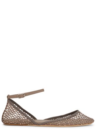 Minette brown crystal-embellished mesh ballet flats
