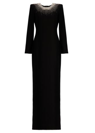 Black crystal-embellished gown