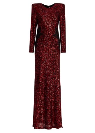 Red sequin-embellished gown