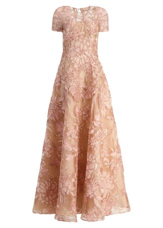 Pink floral-lace tulle gown