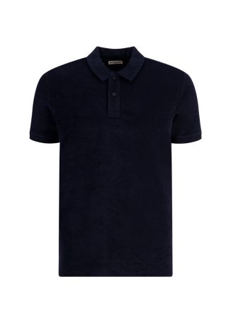 Yam navy textured cotton-blend polo shirt