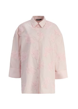 Pink floral-embroidered cotton shirt