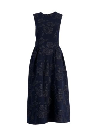 Navy floral-jacquard midi dress