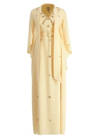 Salina cream crystal-embellished sable kaftan