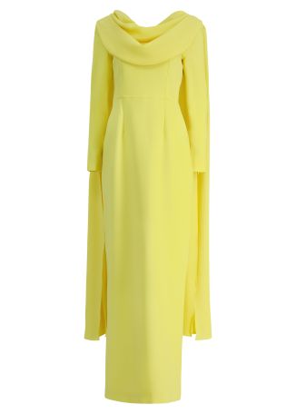 Zaira yellow draped wool maxi dress