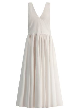 White draped cotton midi dress