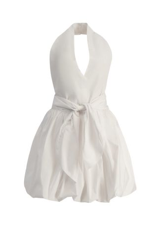 White bow-embellished faille mini dress