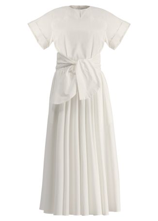 White knot-embellished cotton midi dress