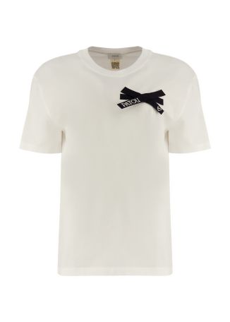 White bow-embellished cotton t-shirt
