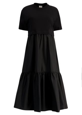 Black tiered cotton midi dress