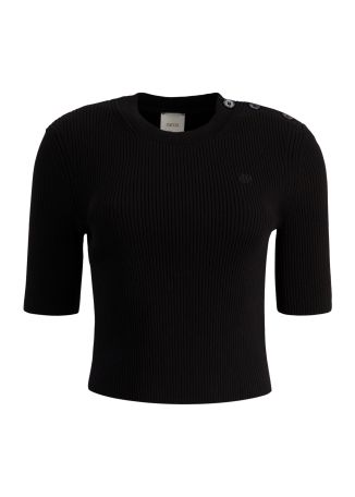 Black bow-embellished cotton-blend t-shirt