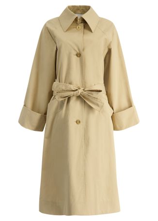 Beige belted cotton trench coat