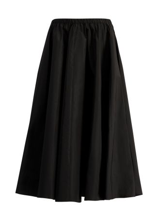 Black pleated faille midi skirt