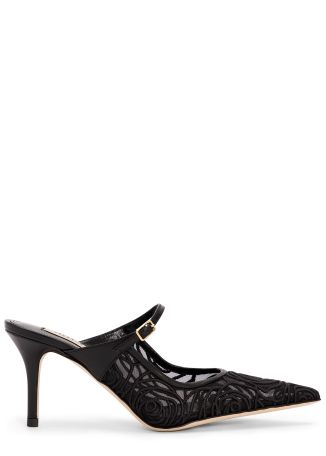 Sorrento 75 black embroidered mesh mules