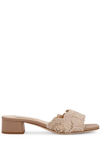 Como 35 beige floral-lace mesh and leather mules