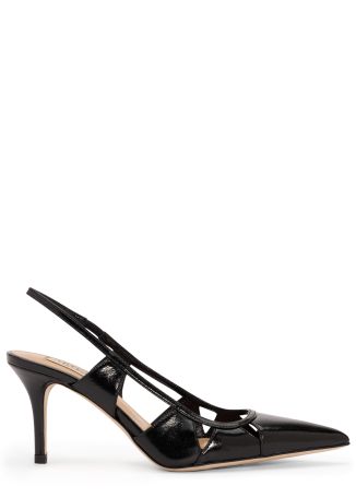Savona 75 black cut-out leather slingback pumps