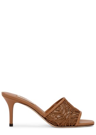 Sorrento 75 brown embroidered mesh mules