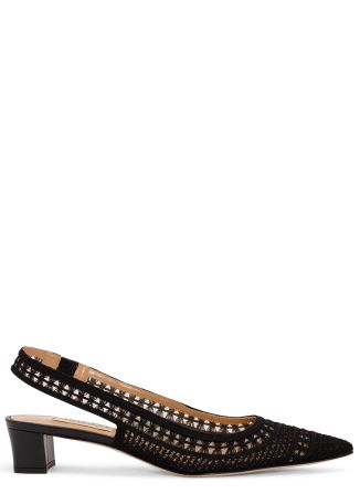 Trieste 35 black crochet mesh slingback sandals