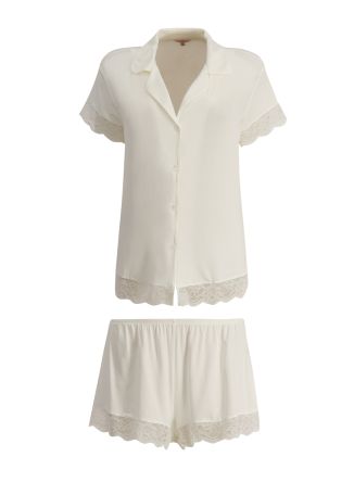 Malou ivory lace-trimmed stretch-modal pyjama set