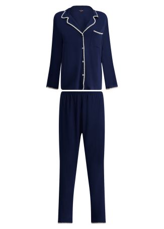 Frida navy whipstitch-trimmed stretch-modal pyjama set