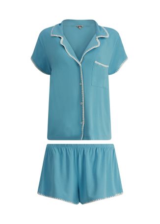 Frida blue whipstitch-trimmed stretch-modal pyjama set