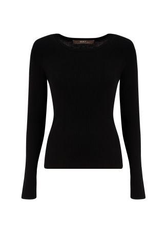 Mariana black ribbed-knit wool t-shirt