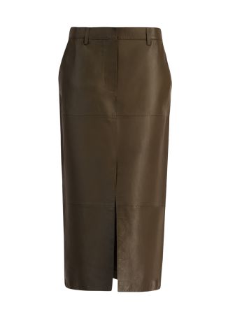 Anna brown panelled leather midi skirt