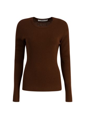 Mariana brown ribbed-knit wool t-shirt