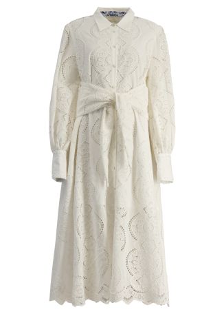 A tiled wonderland white broderie-anglaise cotton midi dress