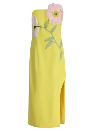 Hope yellow floral-embellished crepe midi dress