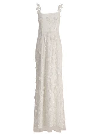 Rina white bead-embellished mesh gown