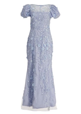 Rina blue bead-embellished mesh gown