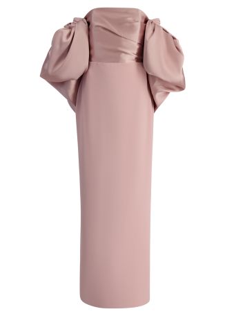 Floris pink off-the-shoulder satin and crepe gown