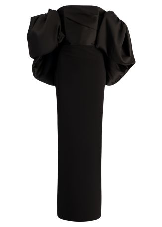 Floris black off-the-shoulder satin and crepe gown