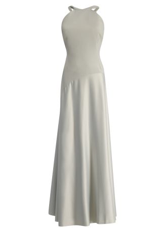 Cece silver gathered crepe and satin gown