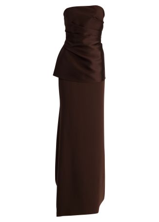 Alia brown strapless satin and crepe gown