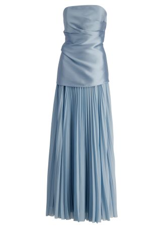 Claudette blue strapless satin and chiffon gown
