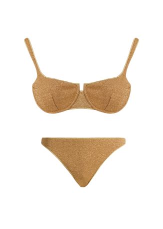 Lumière gold metallic-knit bikini