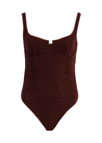 Lumière brown metallic-knit swimsuit
