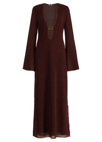 Lumière brown shimmering metallic-knit maxi dress