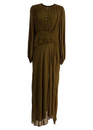 Juno green gathered georgette maxi dress