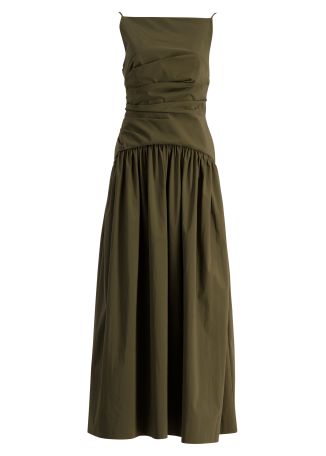 Campbell green gathered cotton-blend maxi dress