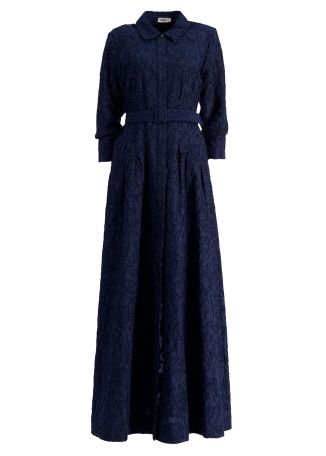 Courtney navy floral-jacquard cotton-blend maxi dress