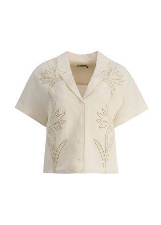 Louisa white broderie-anglaise linen-blend shirt